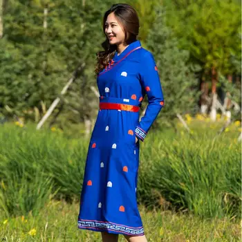 

Mongolian new ingenuity fashional casual Thickened linen with lining women's modern gown in autumn and winter high quality fine