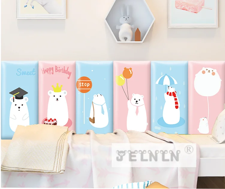 Pink bear children soft bag kindergarten anti-collision 3d wall stickers tatami surrounding baby background foam wall stickers