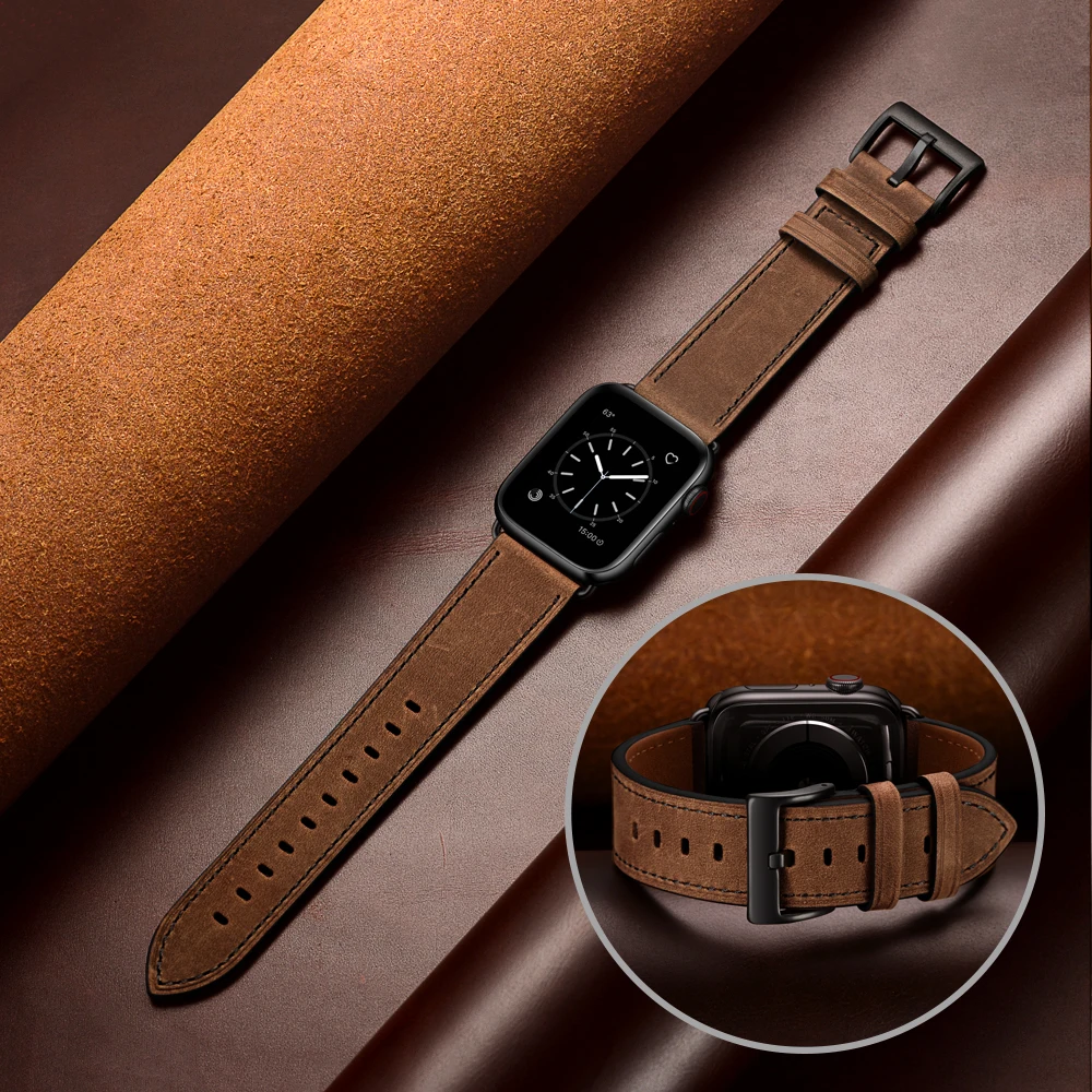 Dark Leather Band for Apple Watch 45