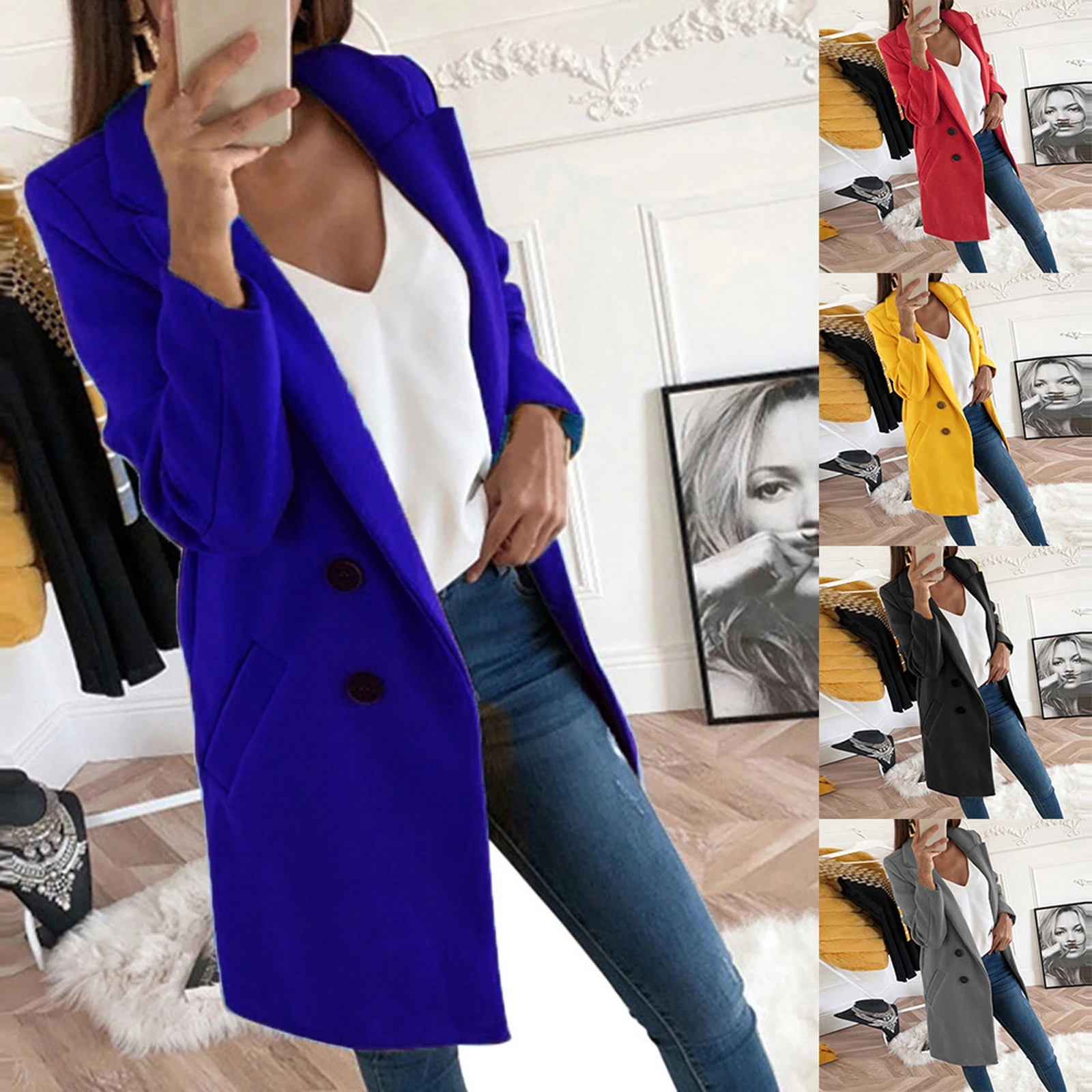 de poliéster para mujer, chaqueta informal de abrigo, abrigo largo de lana Artificial sólido, 2021|Lana y mezclas| - AliExpress