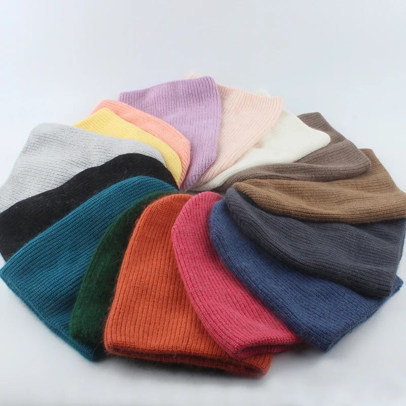 Women Autumn Winter Rabbit Fur Beanie Hats For Ladies skullies beanies Thick Knitted Warm Casual Caps 2