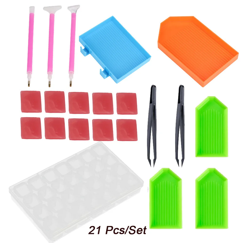 

DIY Diamond Painting Tool Point Drill Pen Flat Tweezers Distinguish Box Mud Storage Bag Set Spree
