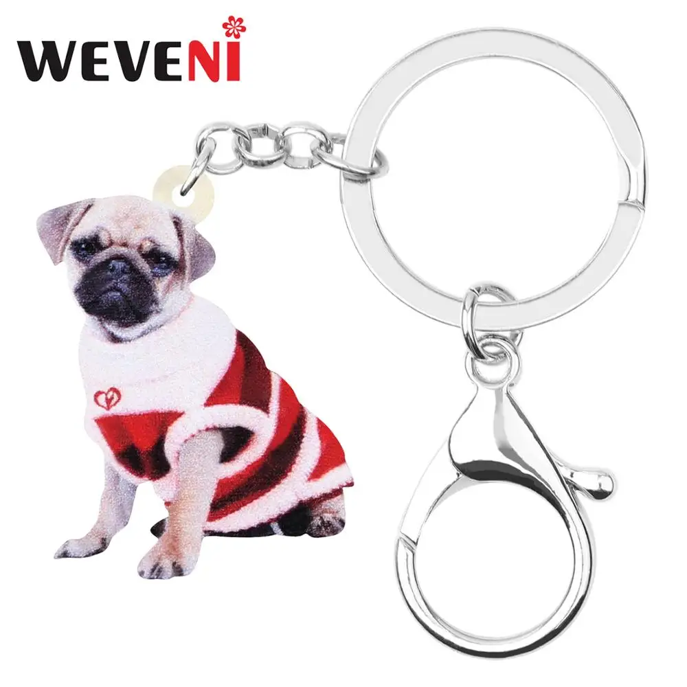 WEVENI акриловый Рождественский костюм мопса брелок для ключей животное