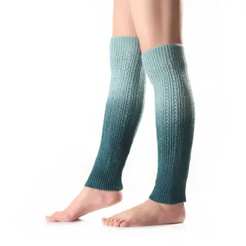 

Womens Girls Winter Gradient Color Cable Knitted Long Leg Warmers Footless Socks Outdoor Snow Ski Knee High Crochet Boot Cuffs