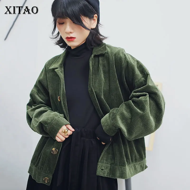 XITAO хит цвет винтажная куртка мода одной груди полный рукав элегантный небольшой свежий Повседневный карман свободное Плиссированное пальто DMY2140