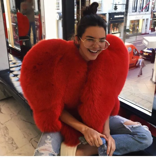 Yeinchy women fashion jacket ladies faux fur Autumn And Winter big red heart style coat FM6291