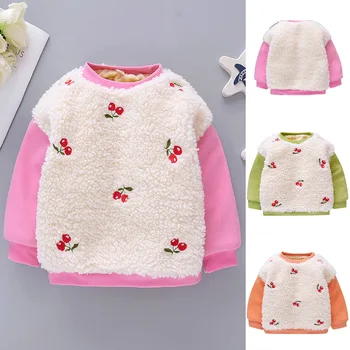 

Long Sleeve Baby Girl Clothes Winter Cherry Warm Fleece Sweatshirt Tops Casual Children Girls Thick Cotton Sweatshirts Pullover