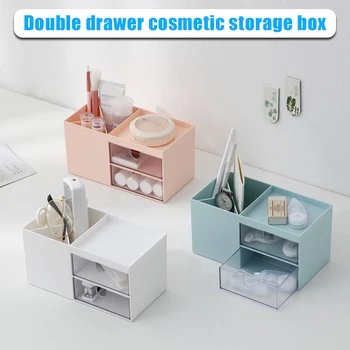 

Desktop Storage Box Double Drawer Compartment Organizer for Jewelry Cosmetics SK88