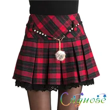 Студенческая осенняя и зимняя красная шерстяная Женская клетчатая короткая плиссированная юбка с высокой талией/Корейская японская мини-юбка с зонтиком