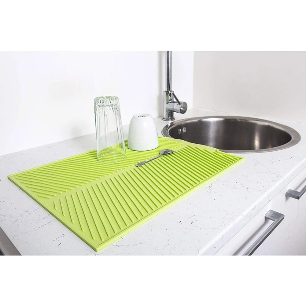 Sink Silicone Heat Resistant Tableware Table Non Slip Durable Tray Kitchen Dish Drainer Organizer Practical Rectangle Drying Mat