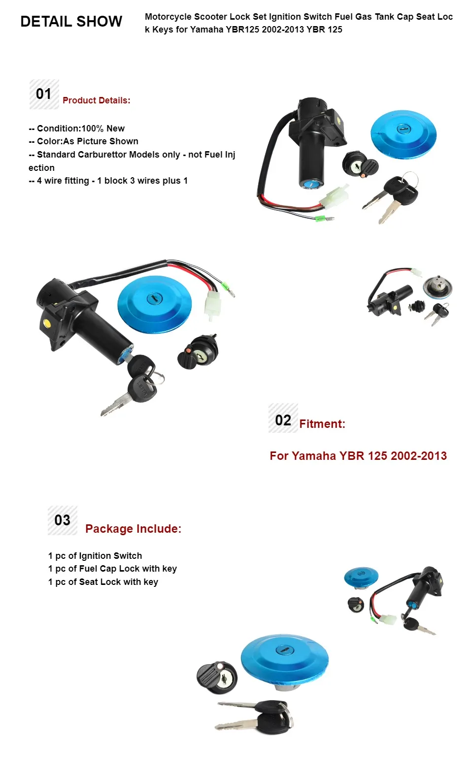 Мотоциклетный замок для скутера, набор зажигания, переключатель топливного бензобака, колпачок, замок для сиденья, ключи для Yamaha YBR125 2002-2013 YBR 125