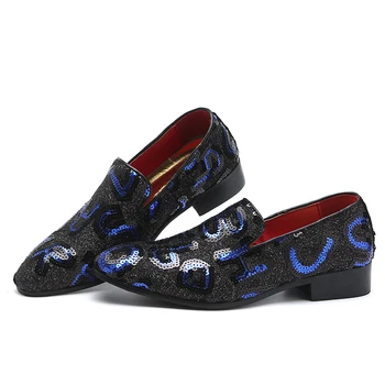 

Hot Colorful Sequined Leather Pointed Toe Shoes Men Formal Dress Shoes Handmade Loafer Men Wedding Party Leather Shoes Big Size