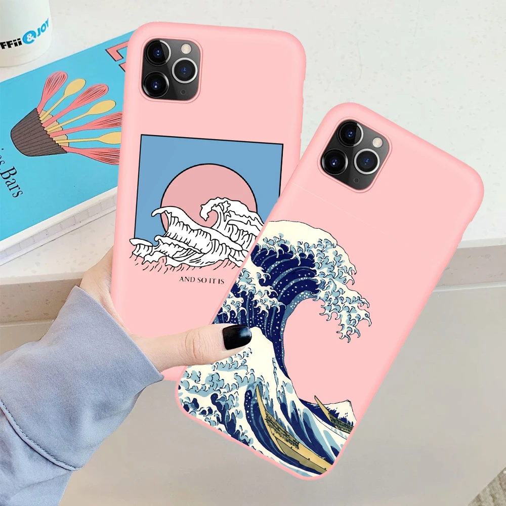 Чехол накладка Great Wave off Kanagawa из мягкого матового силикона для iPhone 11 Pro 7Plus 7 6Plus 6 6S 8