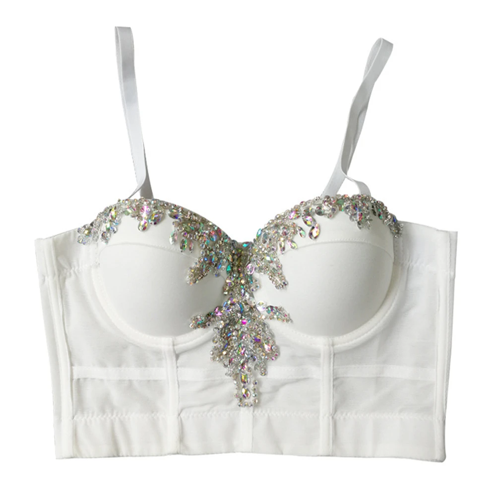 

Crop Top With Built In Bra Rhinestone Mesh Summer 2022 Off Shoulder Sexy Female Corset Nightclub Party Women Camis Cropped Cups