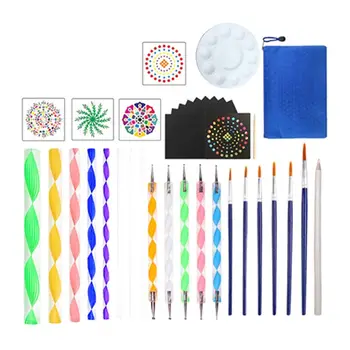 

36 Pcs Mandala Dotting Tools for DIY Painting Rock Stone Pen Stencil Template Brush Tray Bag Kits