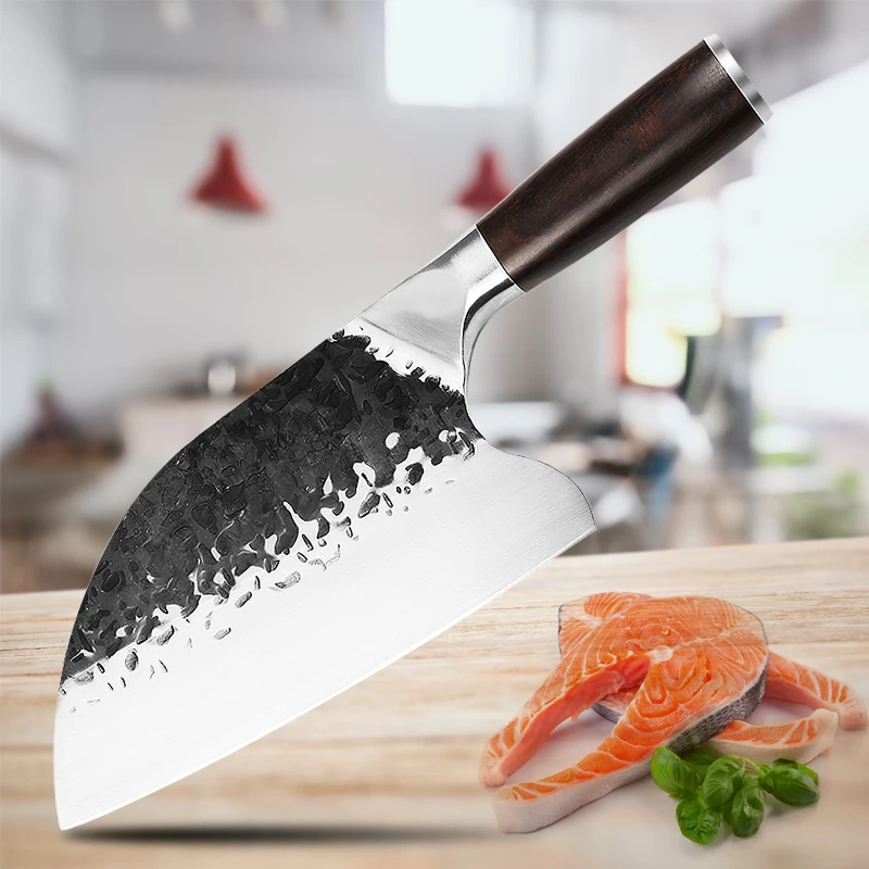 

8 "нож шеф-повара, кованый китайский кухонный нож ручной работы, нож мясника из нержавеющей стали для мяса, костей, рыбы, фруктов, овощей, мясника