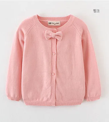 

2019 Spring And Autumn Girls New Style Bow Solid Color Single-Breasted Sweater Cardigan Thin Coat
