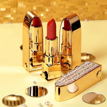 

Diamond Shiny Lipstick 24Hours Not Fade Anti-drying Waterproof Non-stick Cup Easy To Color Matte Lipstick With Mirror