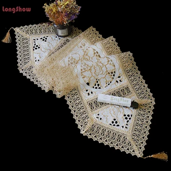 

Creative Classic Hollow Out Christmas Decoration Coffee Color Table Runner Embroidery Patchwork Cover For TV Stand Cabinet