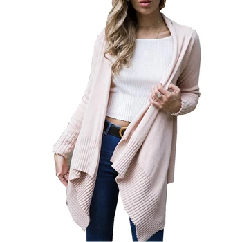

Spring Autumn Pink Long Cardigan Sweater Women's Coat Solid Color OL Commuting