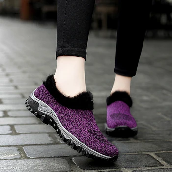 

Women Winter Sock Sneakers Keep Warm Snow Running Shoes With Fur Non-slip Outdoor Walking Trainers Women Winter Shoe Big Size42
