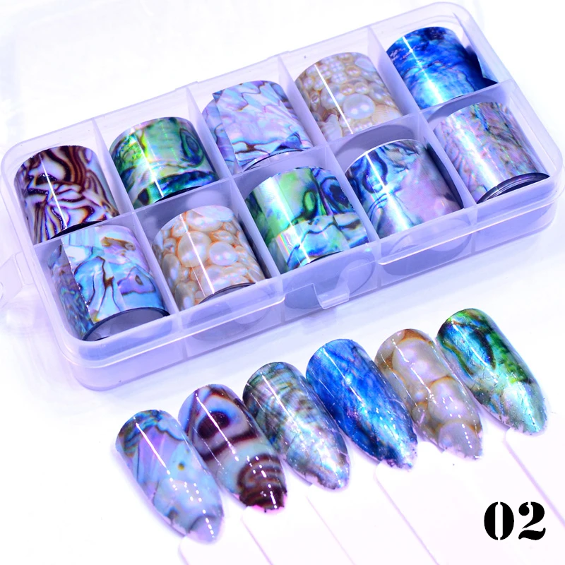 YZWLE 10 PCS жидкость для Фольга Стикеры комплект голографическая Звездное клей Sky обертывания передачи Бумага Мрамор блестящие, для дизайна ногтей Наклейка гель слайдер - Цвет: 02