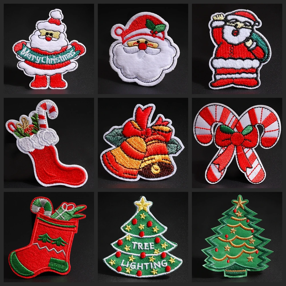 Parches de ropa de estilo navideño, calcetines de árbol de Navidad de Santa  Claus para regalos, abrigos de campana pequeños, accesorios de bordado DIY,  parche|Parches| - AliExpress