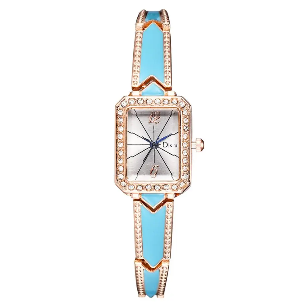 Rose Gold Blue Роскошный прямоугольный браслет часы женские наручные часы из нержавеющей стали для женщин нарядные кварцевые часы Montre Femme Прямая поставка - Цвет: Rose Gold Blue