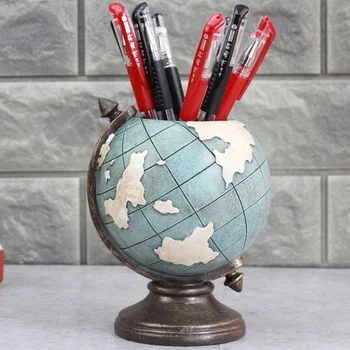 

School Stationery Vintage Students Pencils Pen Holder Home Office Gift Space Saving Study Room Desk Organizer Globe Shaped