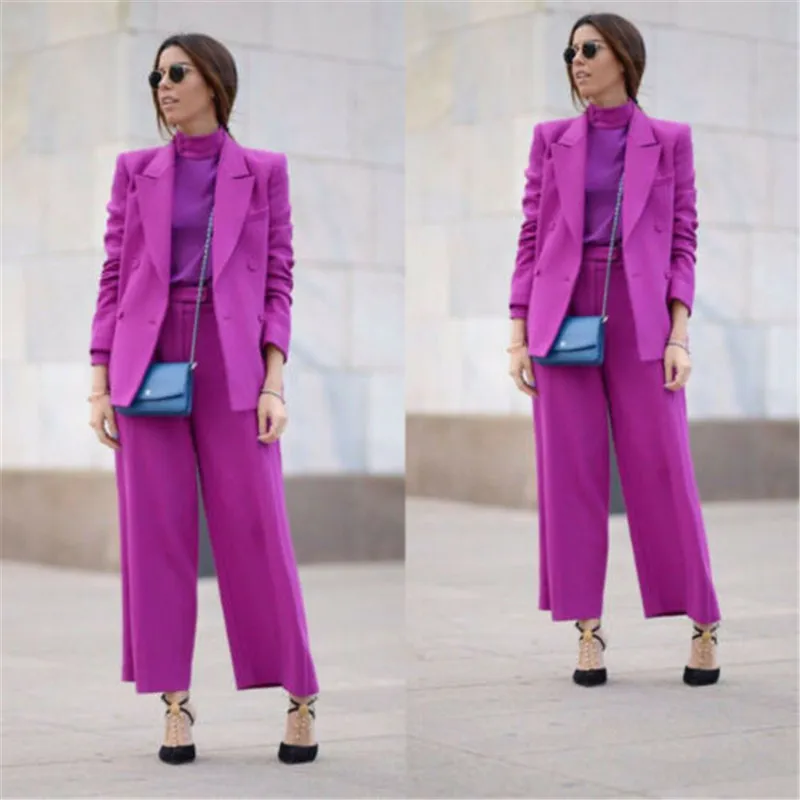 Purple Women Trouser Suit Women Pantsuits Work Pant Suits OL 2  PCS Women Blazer(Jacket+ Pants Suit)For Women Set Party