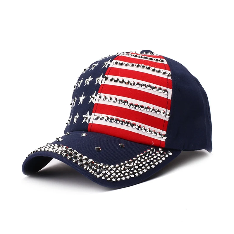 

Sparkle Rhinestone Decorative Running Cap American Flag Printed Hat Outdoor Sports Hat Adjustable American Style Sunshade Cap