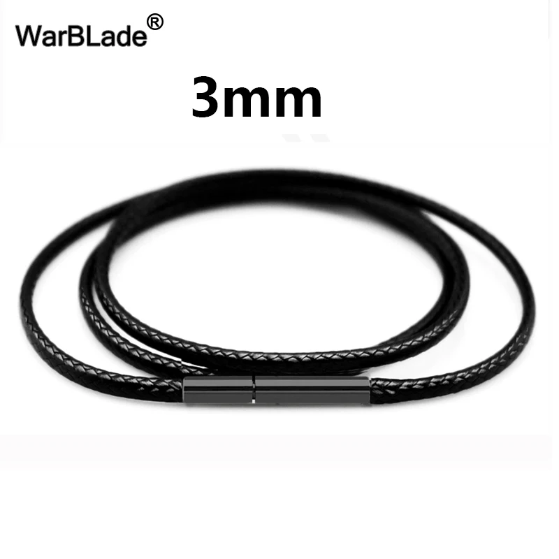 Black 3mm Черный шнур для ожерелья, кожаный шнур, восковая веревка, 1 мм, 1,5 мм, 2 мм, 3 мм, цепочка с застежкой из нержавеющей стали для мужчин и женщин, сделай сам, изготовление ожерелья - Цвет: Black 3mm