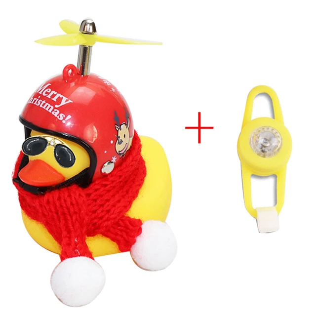 Small Yellow Bike Duck Bicycle bell Luminous Airscrew Helmet Duck Ducky Bicycle Wind Motor Riding Cycling Lights Horn Christmas A light