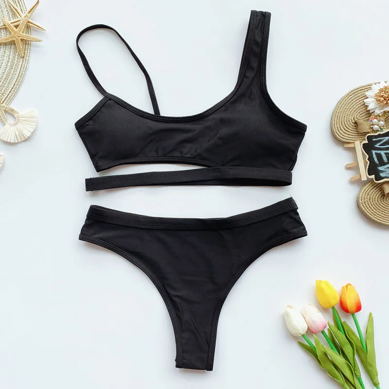 

Cut Out Bikinis 2020 Mujuer Push Up Separate Women's Swimsuit High Leg Swimwear Strap Swimming Suit Solid Beachwear Female May