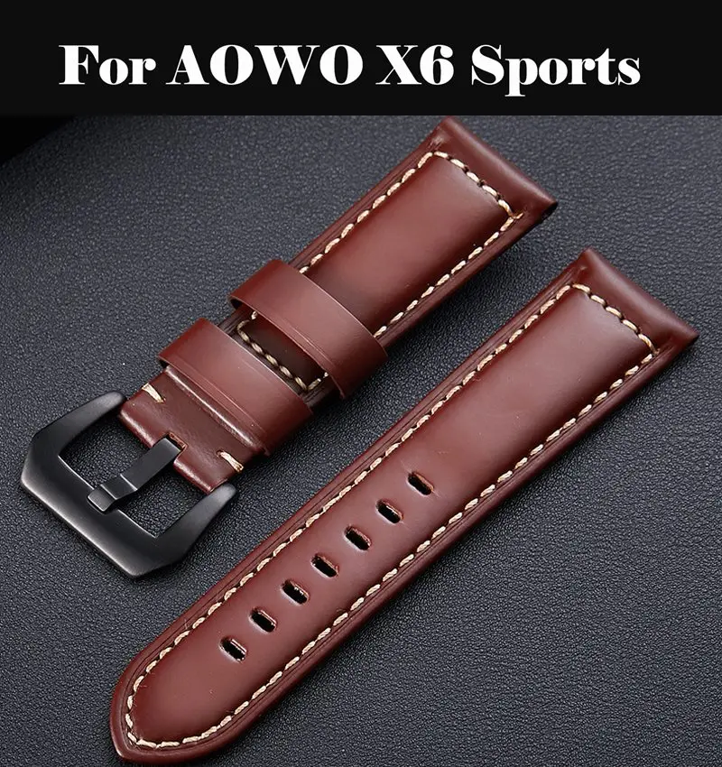 

Watch Bracelet Belt Black Watchbands Genuine Leather Strap Watch Band 18mm 20mm 22mm Quartz Watch Bands For AOWO X6 Sports