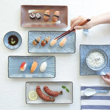 

Kitchen Creative 9.8 Inch Japanese Dinner Plate Ceramic Sushi Plate Fish Banquet Tableware Rectangular Household Tableware