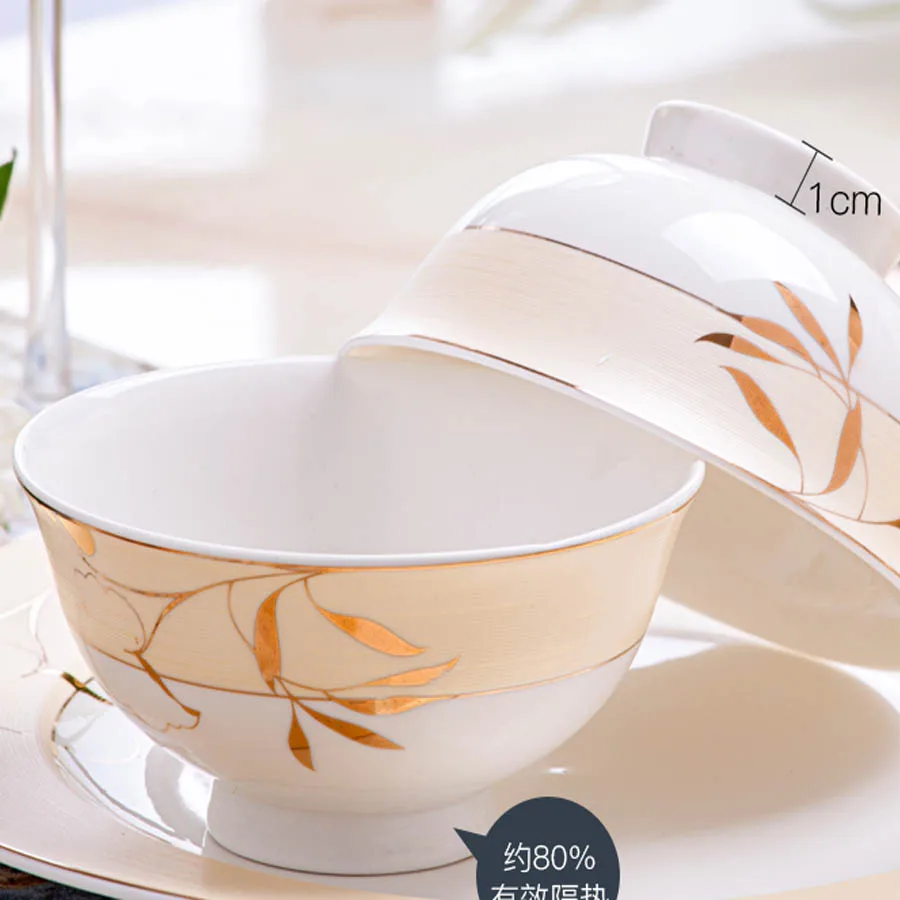 60 Heads jingdezhen ceramics tableware tableware Rice Bowl Dish Salad Noodles Bowl Plate Dinnerware Sets tablewar dish set