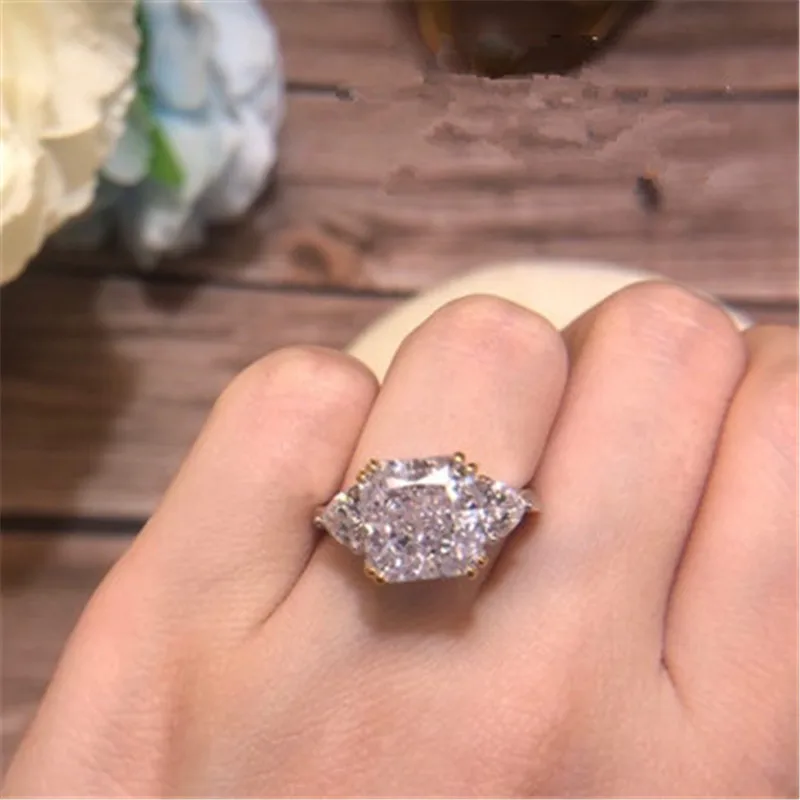 Silver ring CC Fine Jewelry Rings For Women Yellow Cubic Zirconia Luxury Wedding Engagement Ring Silver Color CC1665 wedding rings silver rings