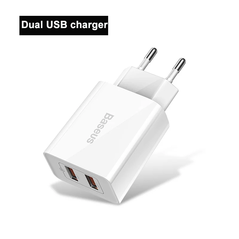 Baseus 18 Вт PD 3,0 быстрое USB зарядное устройство для iPhone 11 XR Xs мини-зарядное устройство для телефона Поддержка Quick Charge 3,0 FCP для huawei P30 Pro Xiaomi - Тип штекера: Dual QC3.0 white