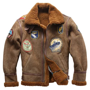

Seveyfan Genuine Leather Pilot MA 1 Bomber Jacket Winter Fleece Warm Motorcycle Biker Real Sheepskin Leather Jacket Male R2954