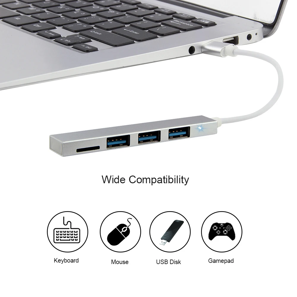 4 In 1 Hub USB3.0 TF Card Reader To Type-C