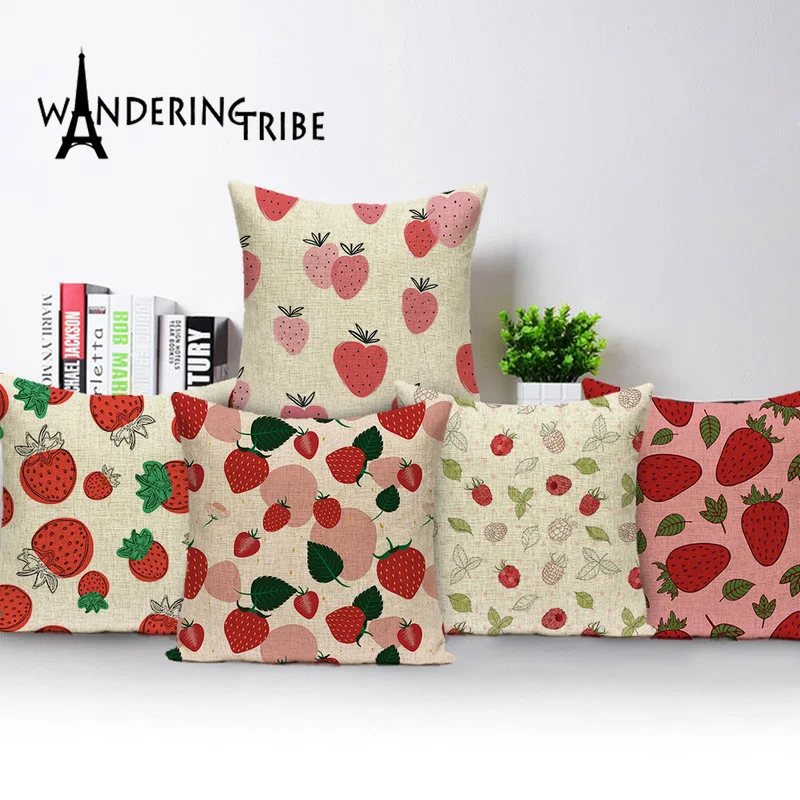 Red Strawberry Throw Pillow Cushion Cover Fruit Spring Square Pattern Car Home Decor Pillowcase Sofa Bed Decorative Cushions | Дом и сад