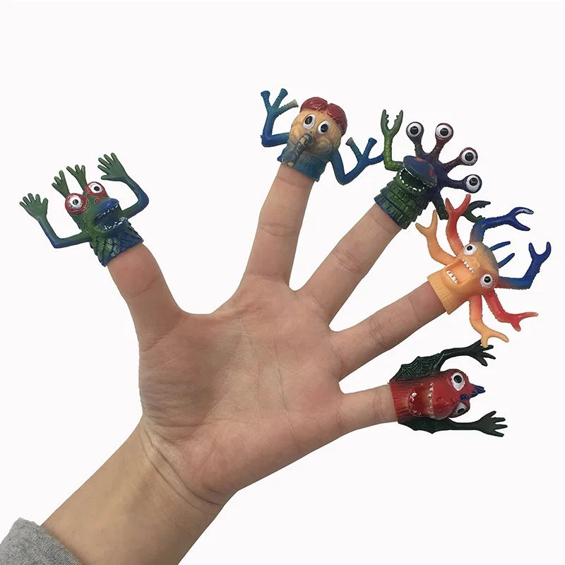 

5PCS/Lots Funny Finger Toys Animal TPR Monsters 4 Eyes Alien Dolls Tell Story Props Baby Kids Children Finger Puppets Hobby Gift