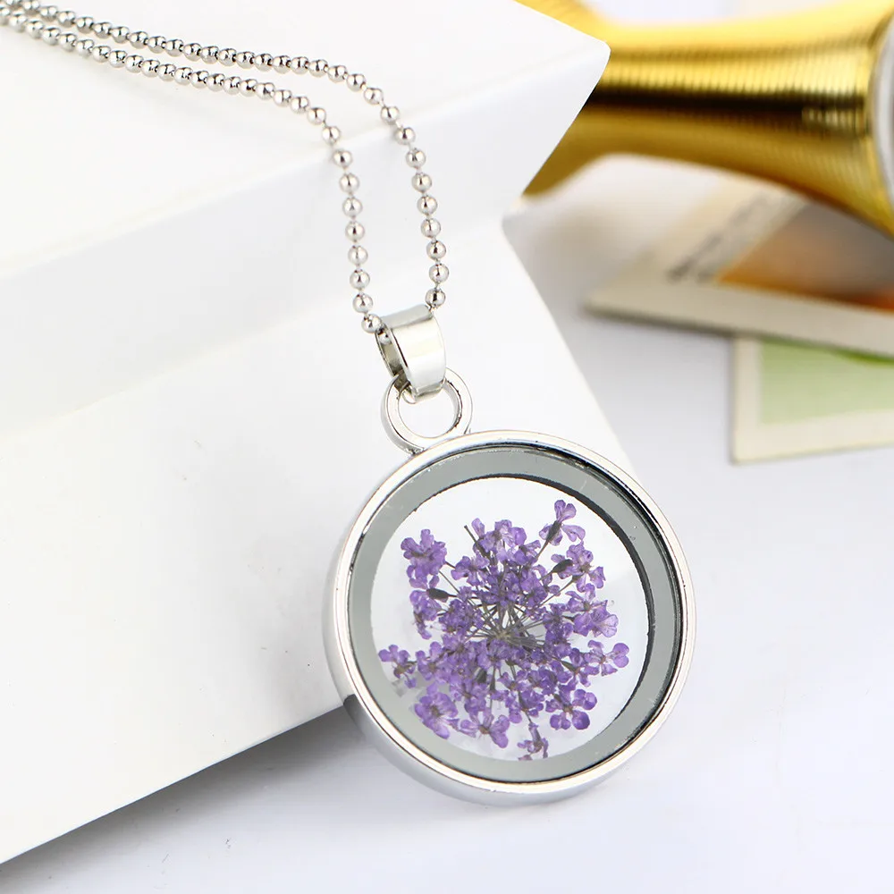 Круглые стеклянные парящие Медальоны кулон с высушенным цветком ожерелье s модное ожерелье летние ювелирные изделия для женщин/подарок девушке другу