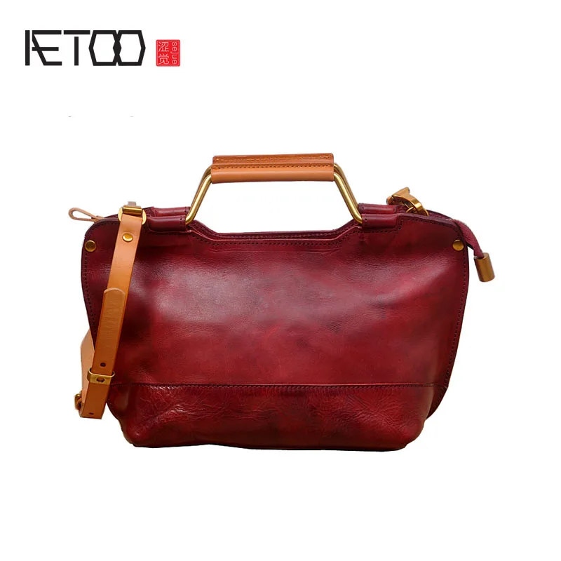 

BJYL Women The first layer of tanned leather system of simple art metal handbag Harajuku wind light retro leather handbags