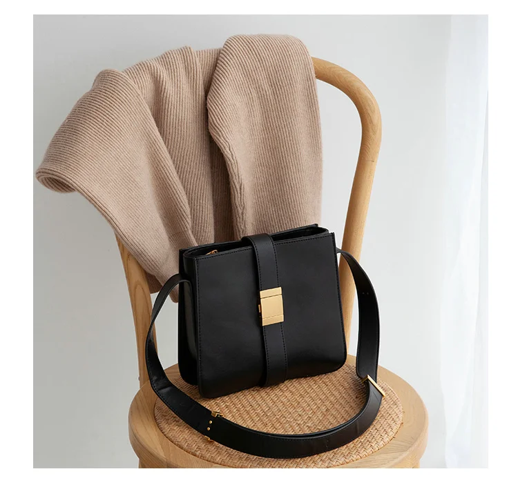 wide strap flap bags split leather shoulder bag for female solid high quality crossbody bags simple cowhide bag for women