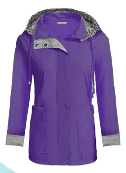 

Lightweight Women Hooded Raincoat with 2 Big Pockets Long Sleeve Waterproof Zipper Rain Jacket Outdoor Rainwear