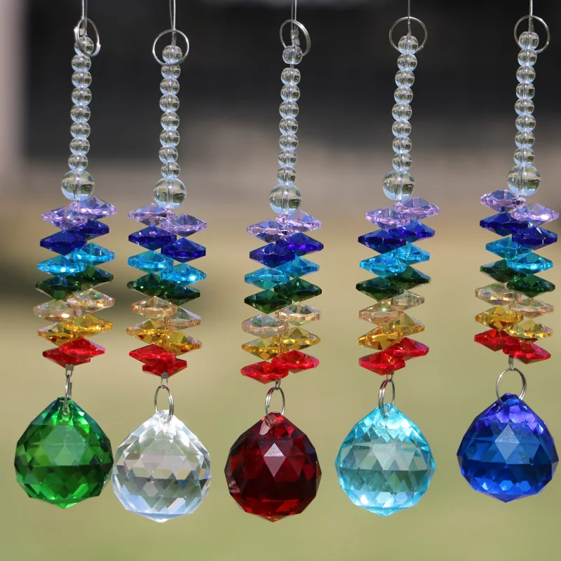 5pcs Crystal Sun Catcher Rainbow Maker Hanging Chandelier Ball Prisms Chakra Suncatcher Garden Home Decoration - Цвет: As Picture