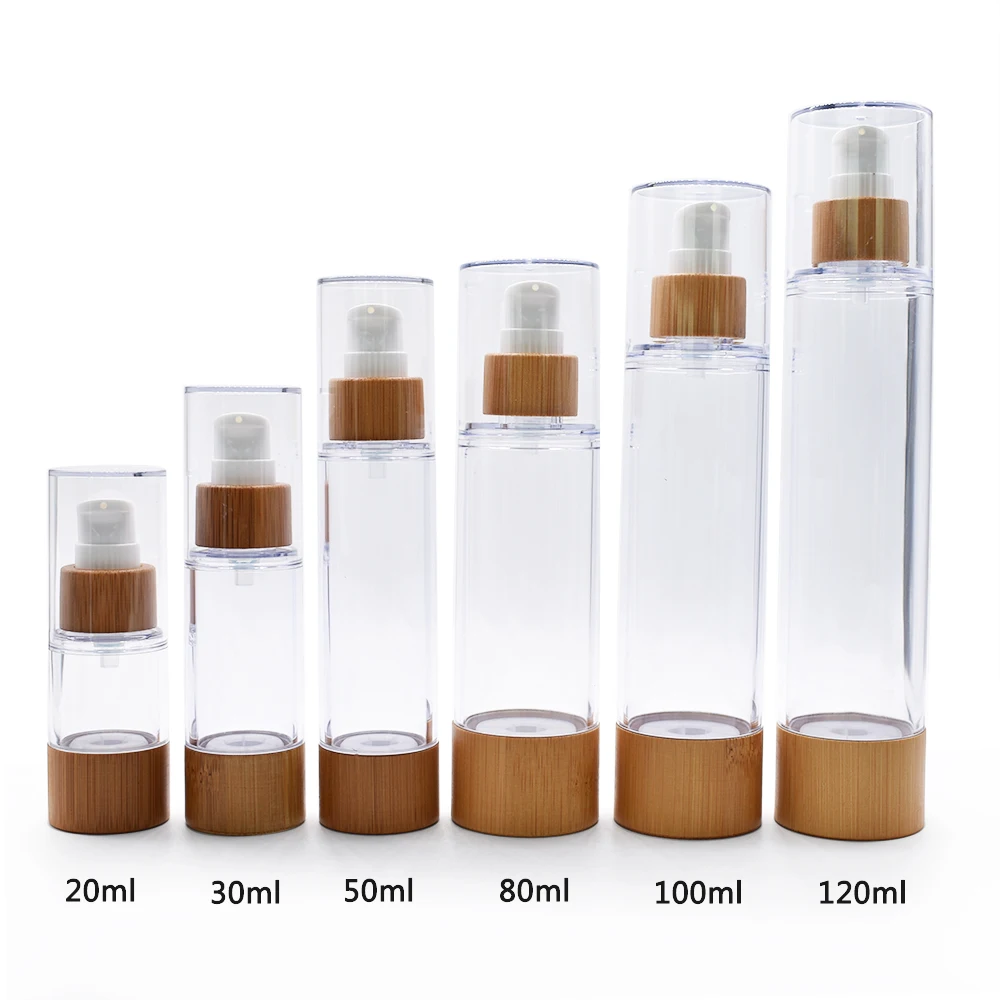 

Engraving custom logo 20ml 30ml 50ml 80ml 100ml 120ml Luxury Skincare Toner Spray Bottles Bamboo Airless Lotion Pump Bottles