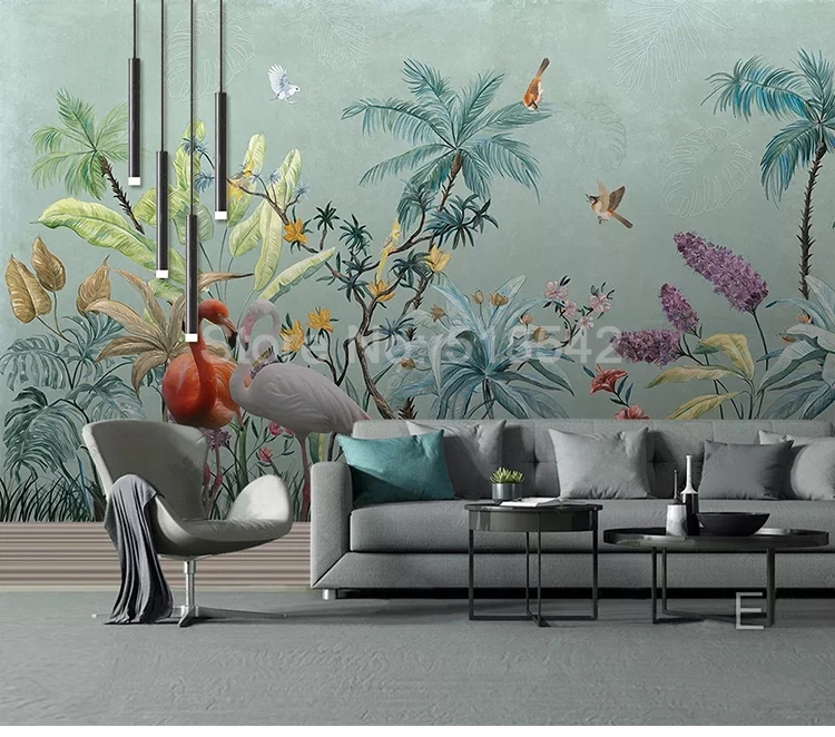 Пользовательские 3D фото обои ручная роспись тропический лес цветы роспись с изображением птиц Ретро Кафе Отель гостиная спальня настенный Декор